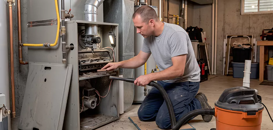 Burner and Heater Compartment Lint Removal in Paterson
